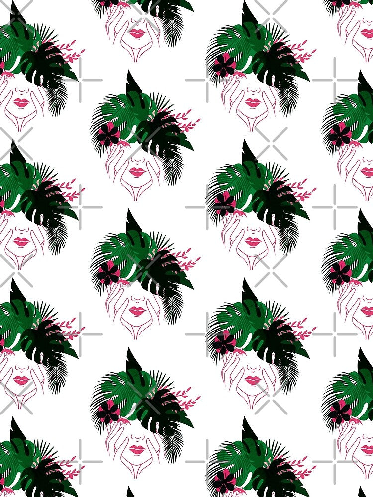 Lady Face with Monstera Leaves by KeepPlantsHappy
