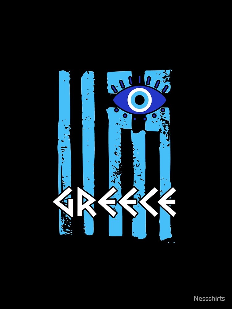 Greece Flag With A Nazar Charm Spiritual Evil Eye Protection by Nessshirts