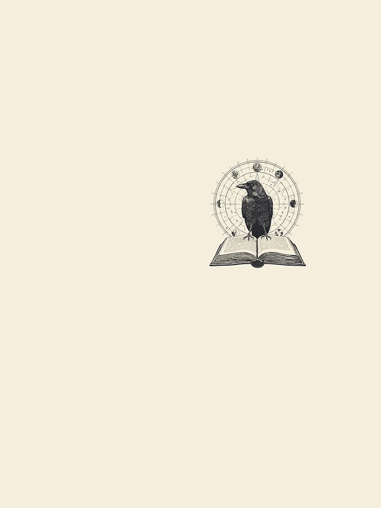 Celestial Raven Dark Academia Occult Mystical Crow on Ancient Book by Cozy Aesthetic design