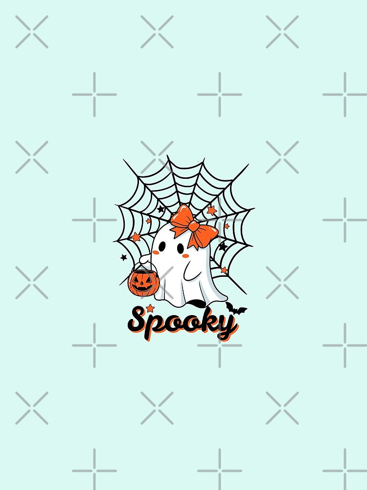 Spooky Halloween with Cute Ghost, Bat, and Pumpkin by Inkworksbyshery