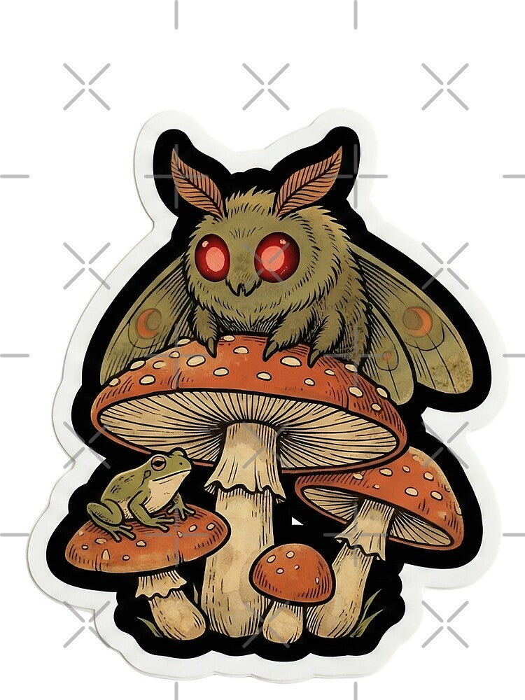 Vintage Cryptid Field Guide Mothman and Mushroom Goblincore Spring Nature Illustration by StickyGuys
