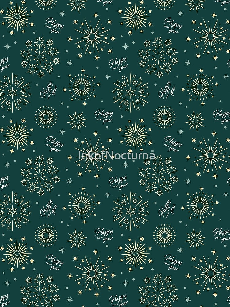 New Year's Eve modern and abstract fireworks petrol blue Happy New Year by InkofNocturna