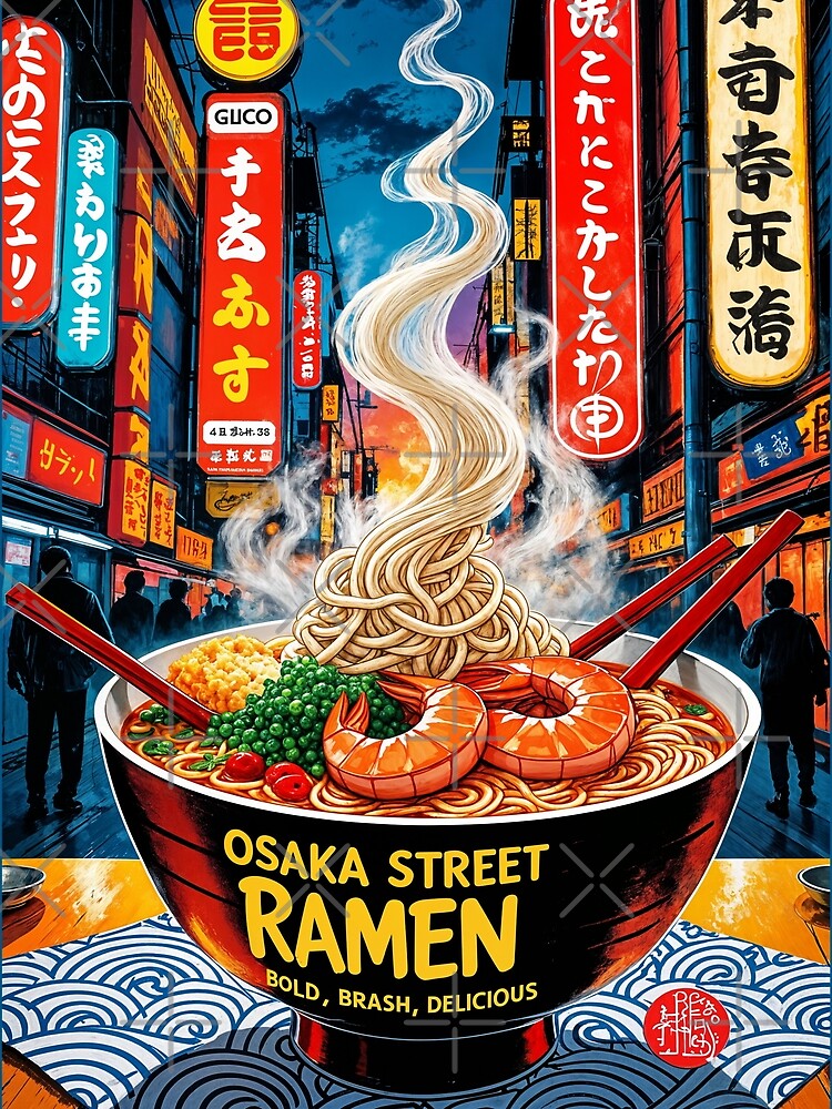 Osaka Street Ramen Poster – Bold Japanese Noodle Art by Ceemko's Vintage Corner