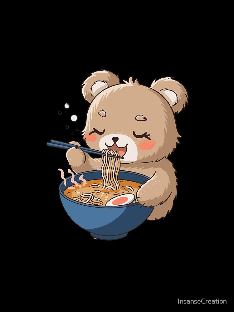 Cute Bear Eating Noodles by InsanseCreation