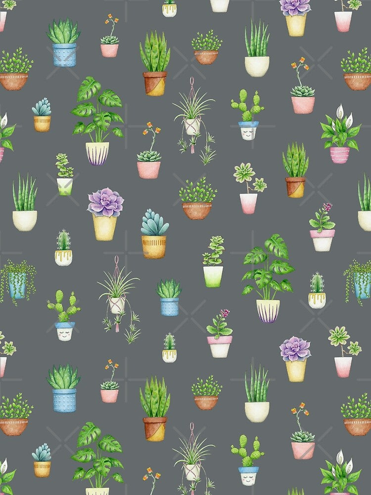 Succulents and Houseplants on dark grey - repeat pattern by HazelFisher