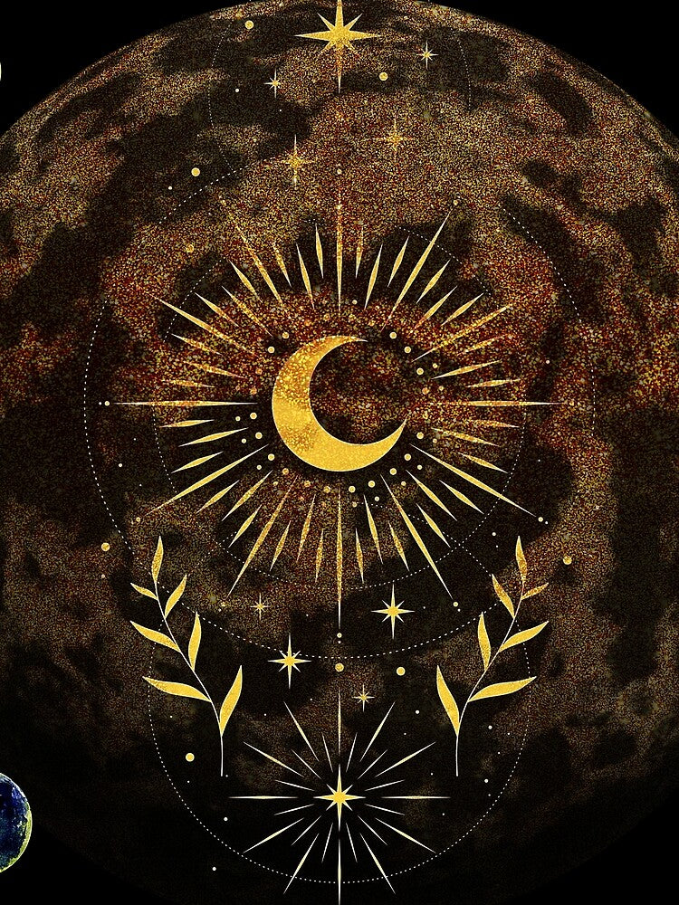 Mystical golden celestial Moon and Radiant star art by FahdSpaceArt