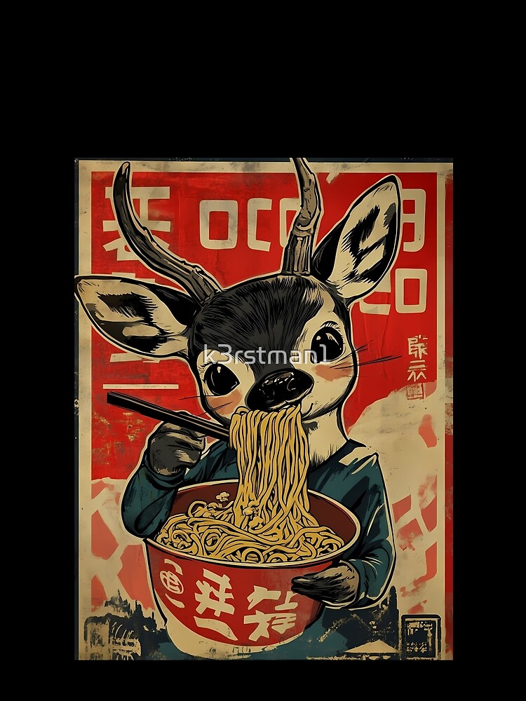 Cute Deer Ramen Noodle Vintage Japanese Poster by k3rstman1