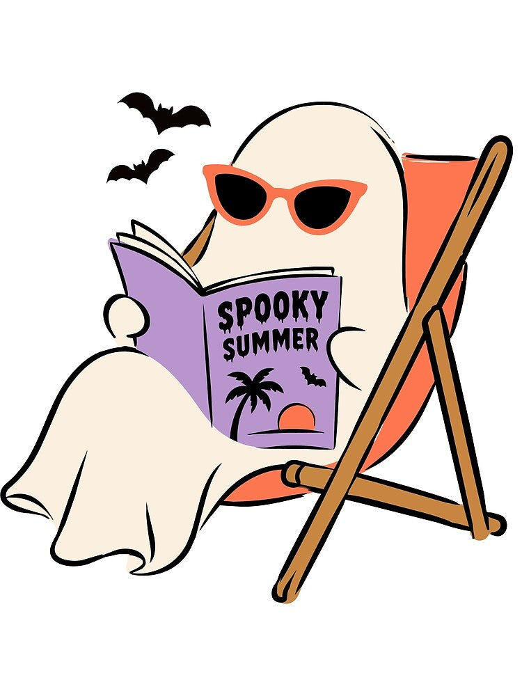 Cute Spooky Summer Ghost Reading Book by     Sela Art