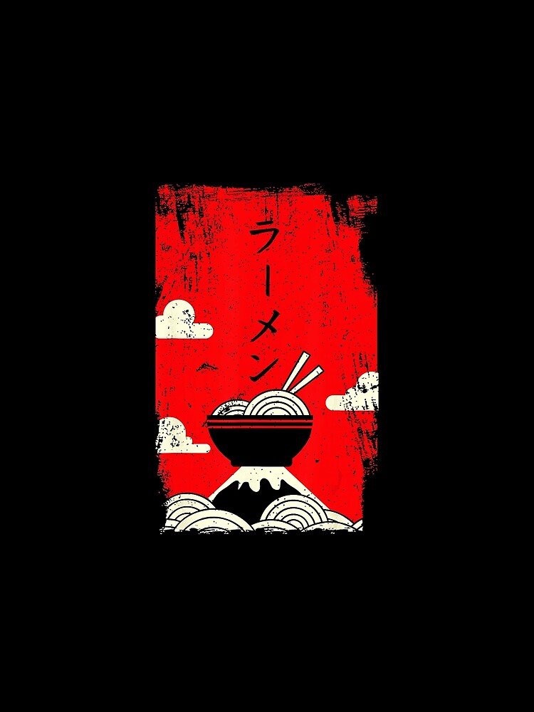 Japanese Ramen Art Red Sun Bowl Minimal Illustration by titanlevi