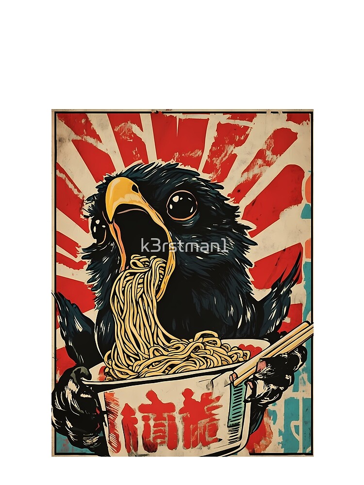 Black Bird Eating Ramen Noodles Vintage Japanese by k3rstman1