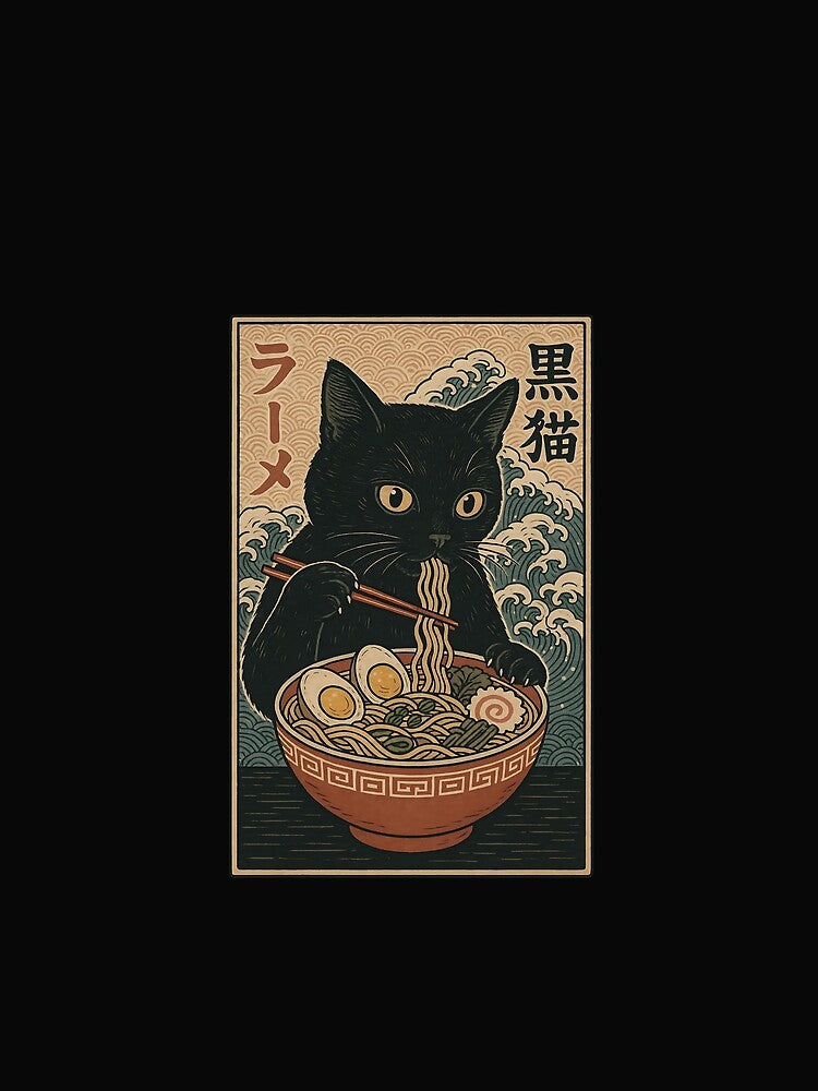 Cat Ramen Art Japanese Style Retro Anime Food by cawtoon
