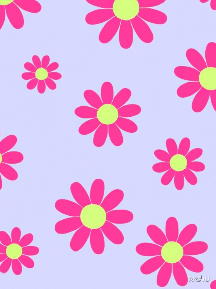 HOT PINK RETRO DAISY BACKGROUND WALLPAPER PATTERN by Arts4U