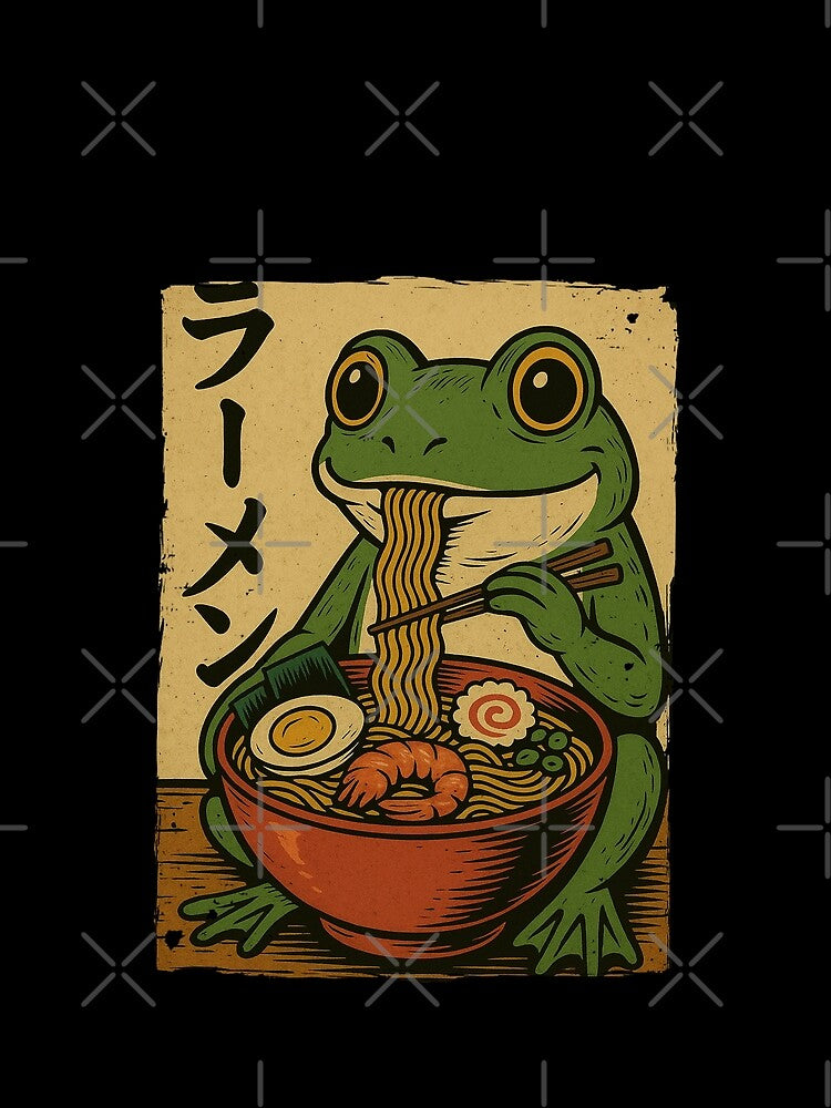 Cute Frog Ramen with Shrimp Egg – Nostalgic Japanese Vintage Retro Art Graphic by Damcoc