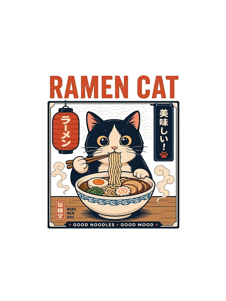 Funny Ramen Cat Japanese Kawaii Retro Anime Style Design by kiralynstration
