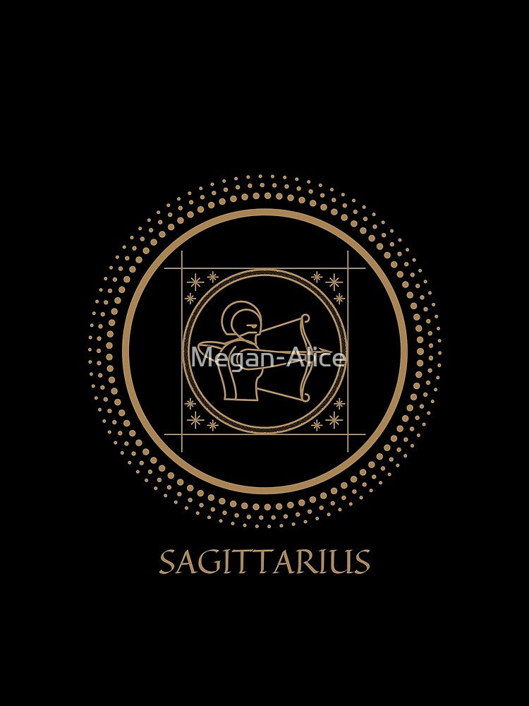 Sagittarius Zodiac Symbol Black and Gold Art Print by Megan-Alice
