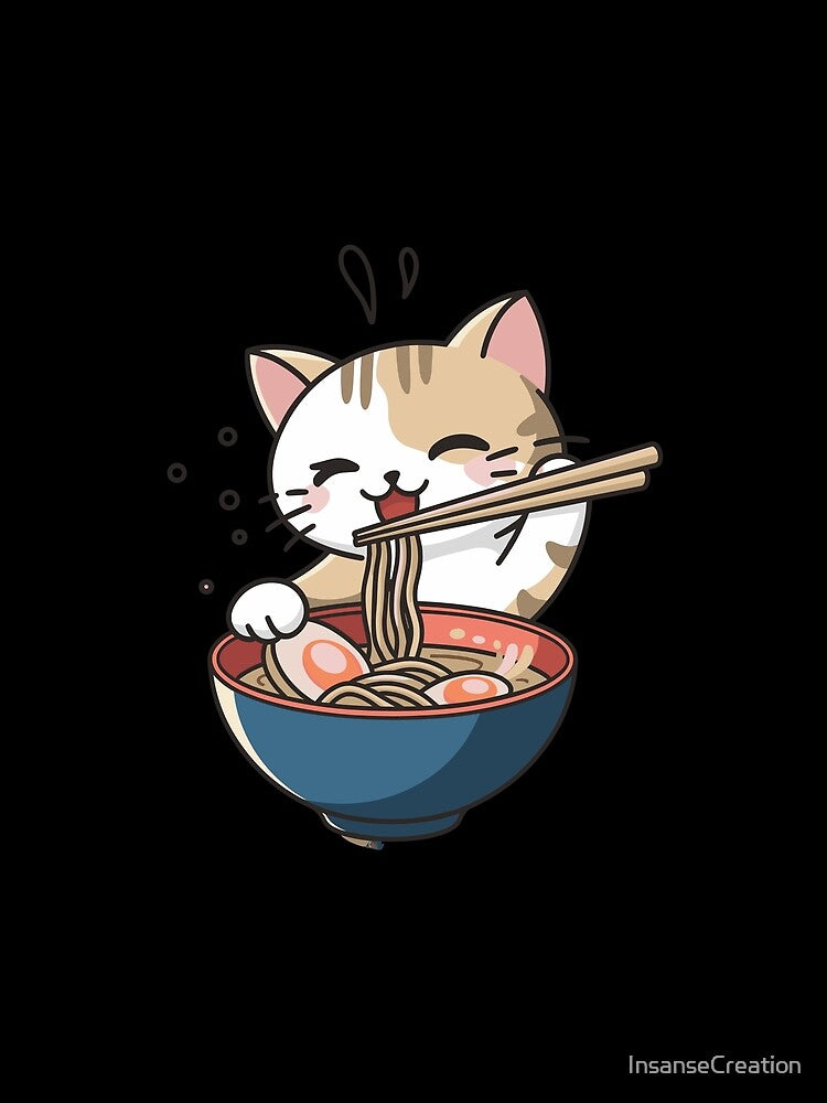 Cute Cat Eating Ramen Cartoon Style by InsanseCreation