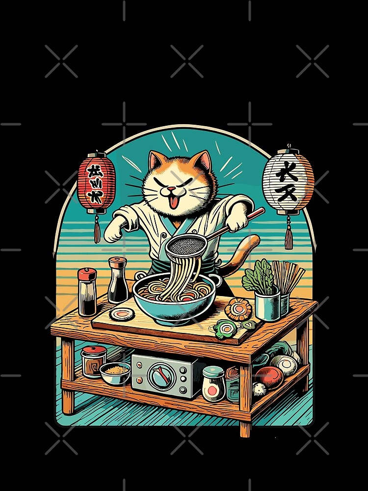 Ramen Noodles Retro Cat Kawaii Chef Japan by LuminOrb