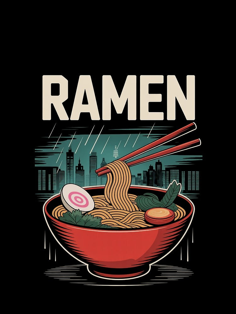 Ramen Bowl Japanese City Rain Retro Anime Food Graphic T-Shirt by DarylWelsh2024