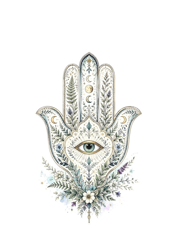 Botanical Hamsa Hand - Garden of Protection by Shadow Sprite Art