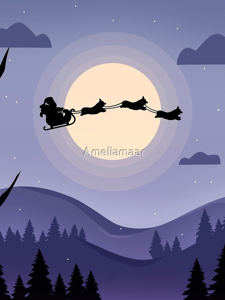 Corgi and Santa Clause flying by Ameliamaar