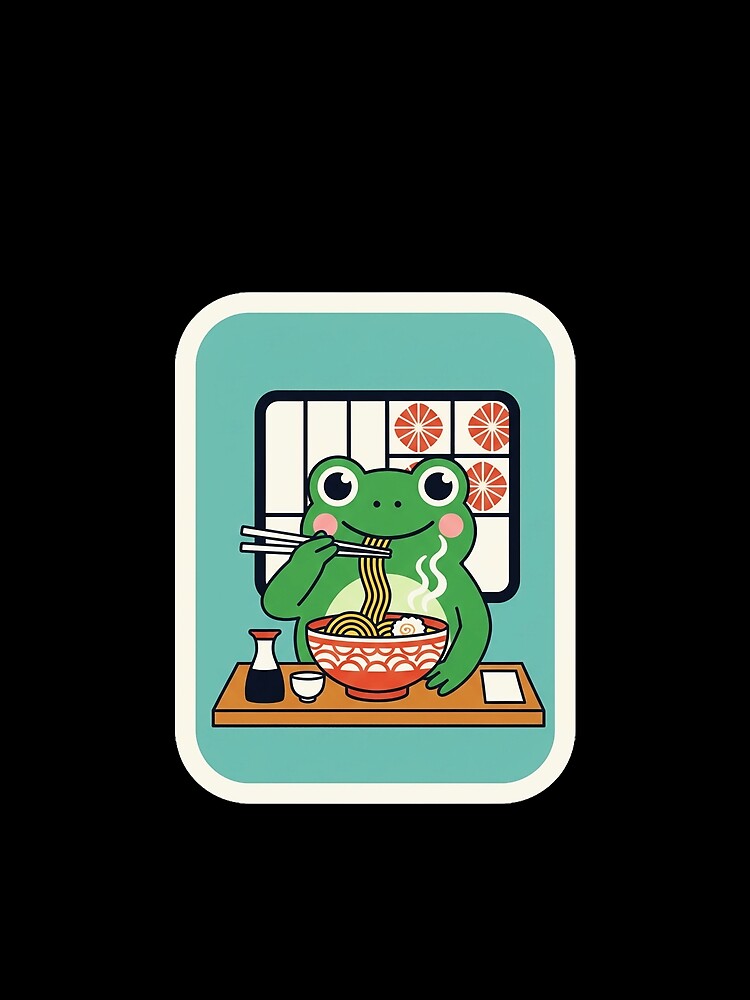 Frog Eating Ramen Cute Retro Illustration by JordynLadukeg65