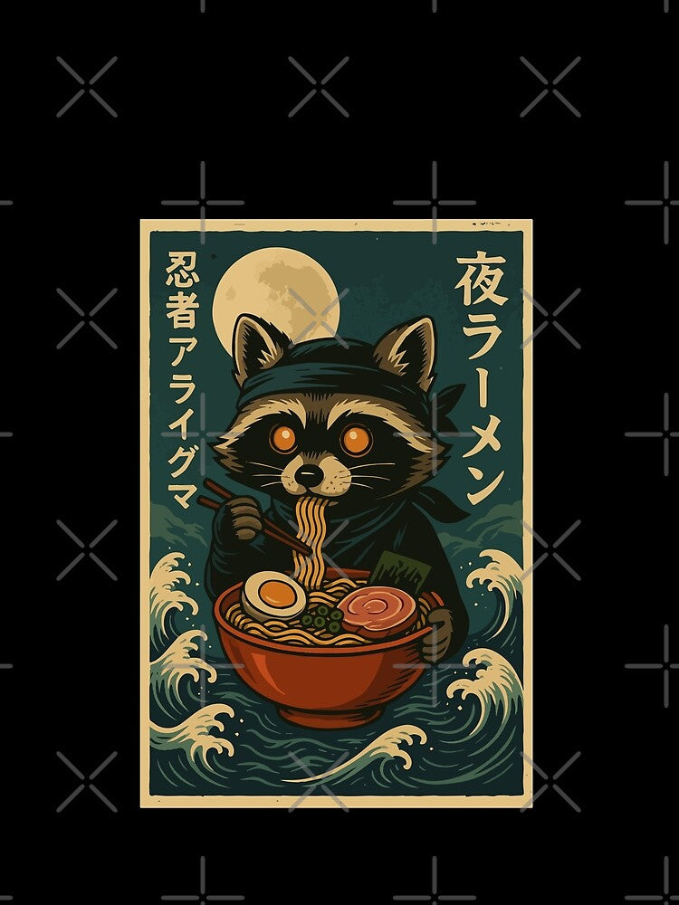 Ninja Raccoon Ramen Noodles Japanese Retro Vintage Style Anime Graphic by Damcoc