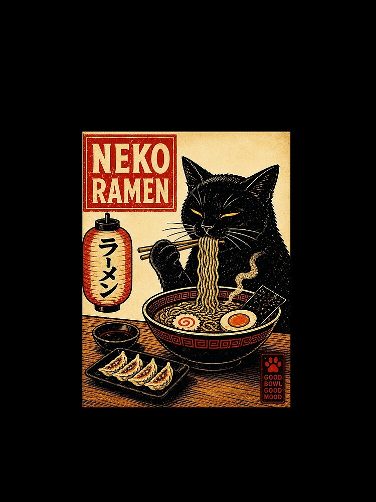 Black Cat Ramen Vintage Japanese Noodle Shop by ferminhays