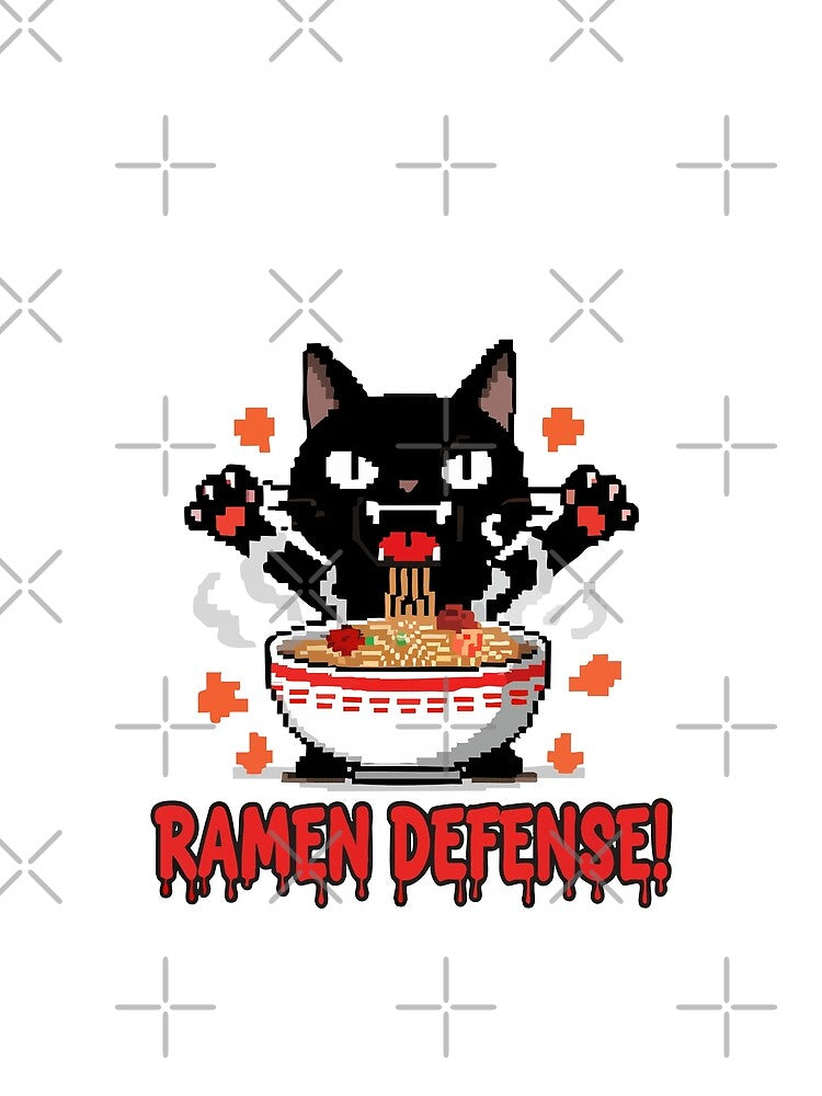 Ramen Defense Angry Black Cat Cartoon by Taridesign