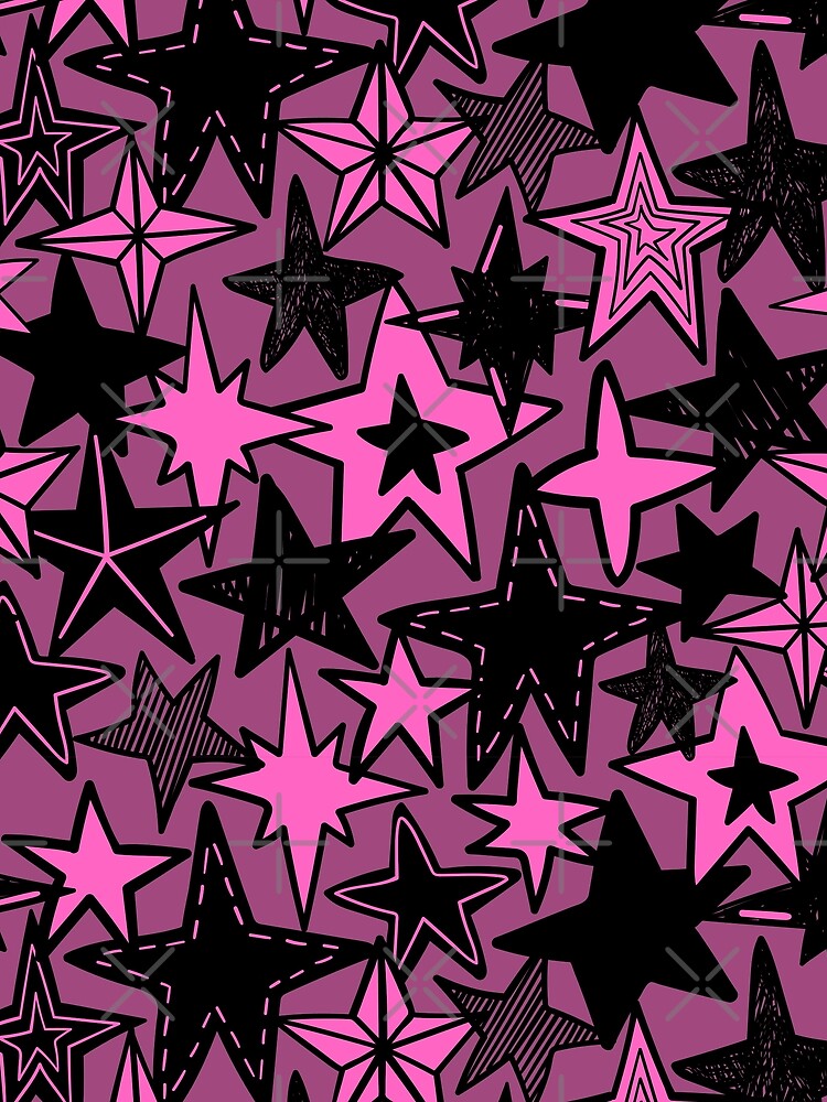 Y2K Pink Stars - Black and Pink Star Pattern by FarmOfCuties