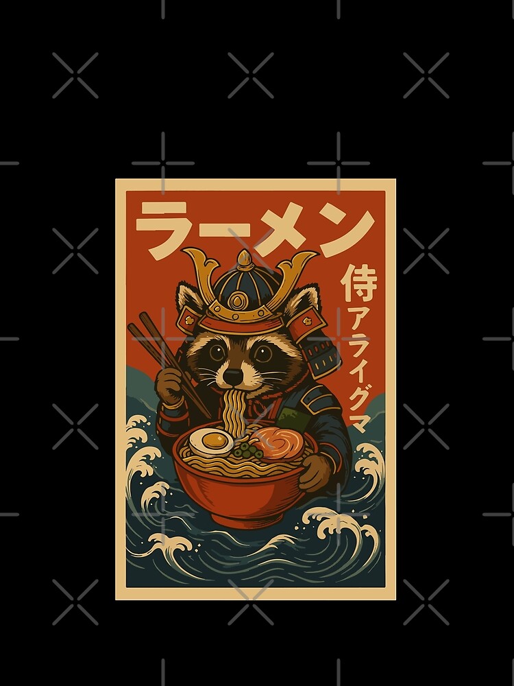 Samurai Raccoon Ramen Noodles – Bold Japanese Retro Vintage Style by Damcoc