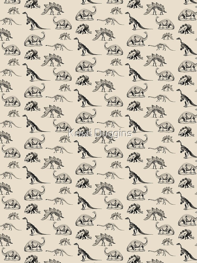 Vintage Museum Dinosaur Skeleton Illustrations, Black & Cream Dinos by Kristi Duggins