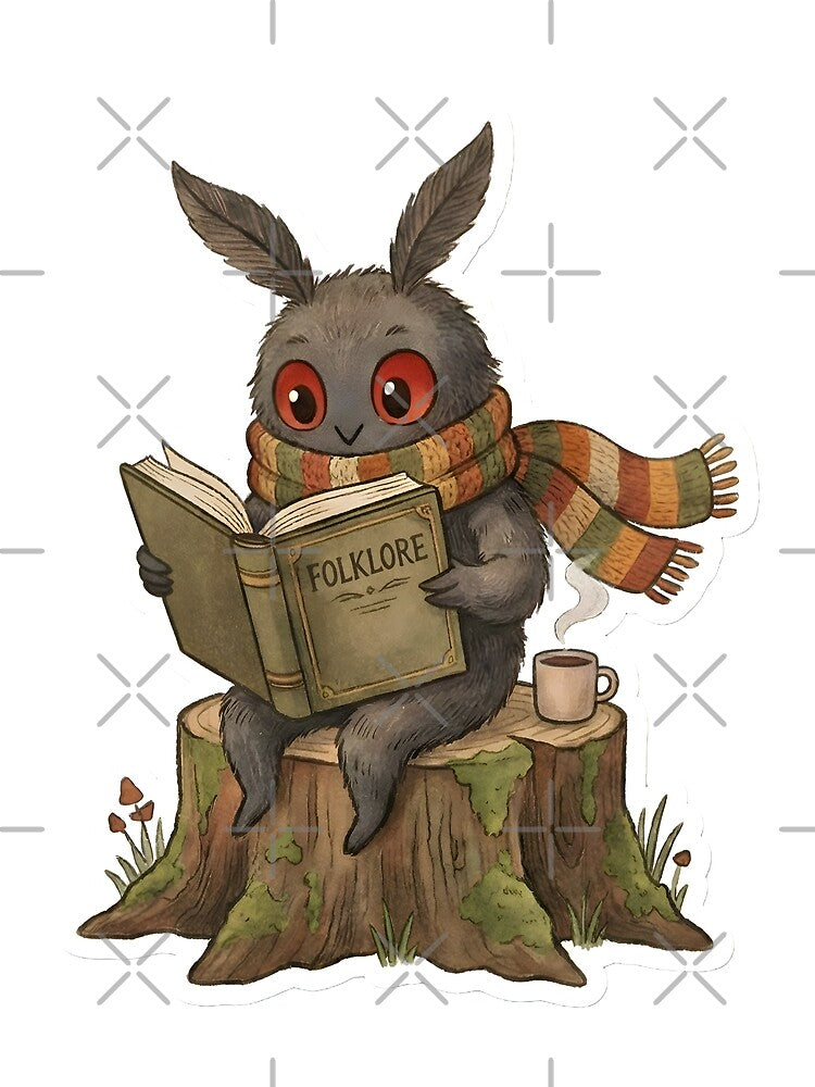 Cute Mothman Character Vintage Reading Cryptid Illustration Cozy Book Lover Aesthetic by StickyGuys