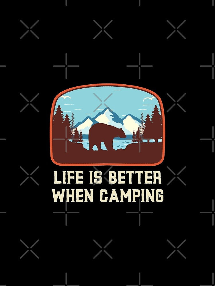 Life Is Better When Camping - Retro, Vintage, Bear in a Forest with Mountains and Lake Camping/Hiking Design by thecatcouch