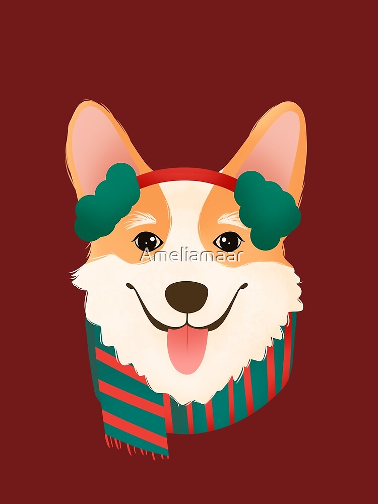Cute Christmas Corgi wearing Scarf by Ameliamaar