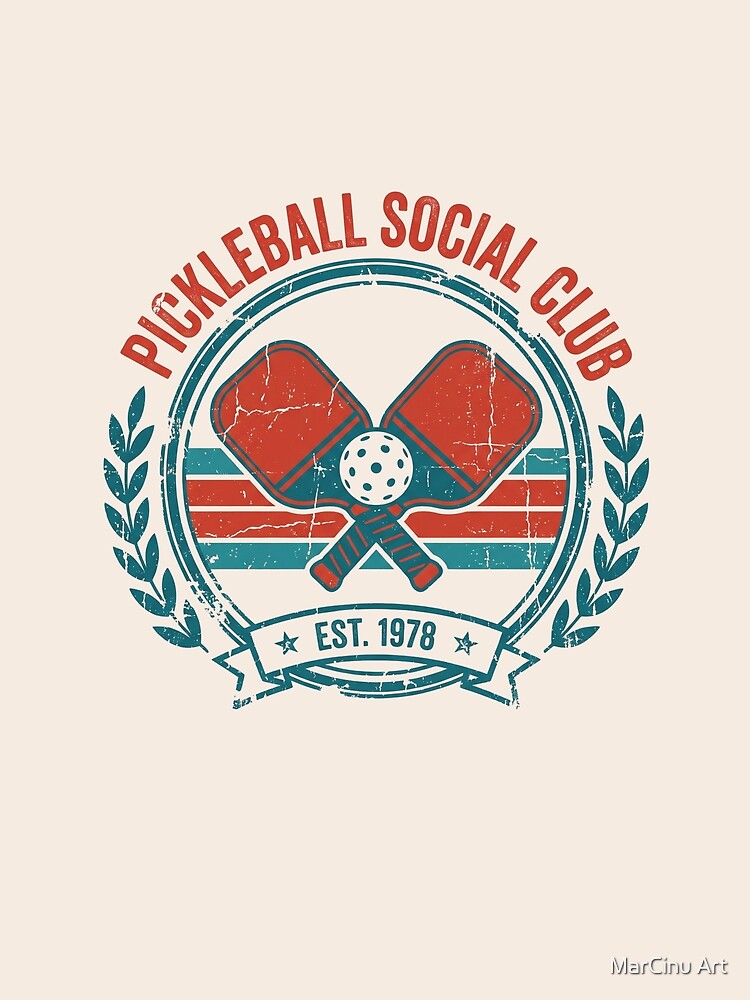 Pickleball Social Club Vintage Crossed Paddles Retro Athletic Sports Badge Art by MarCinu Art