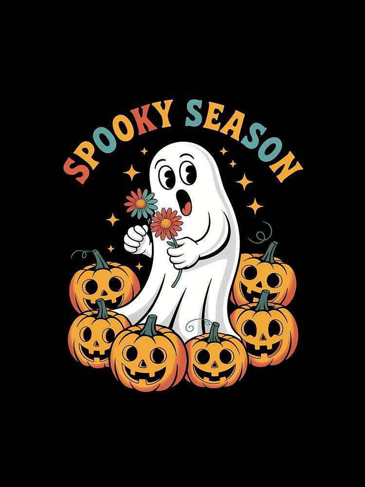 Floral Ghost Pumpkins Spooky Season Retro Groovy Halloween by BiellaSar