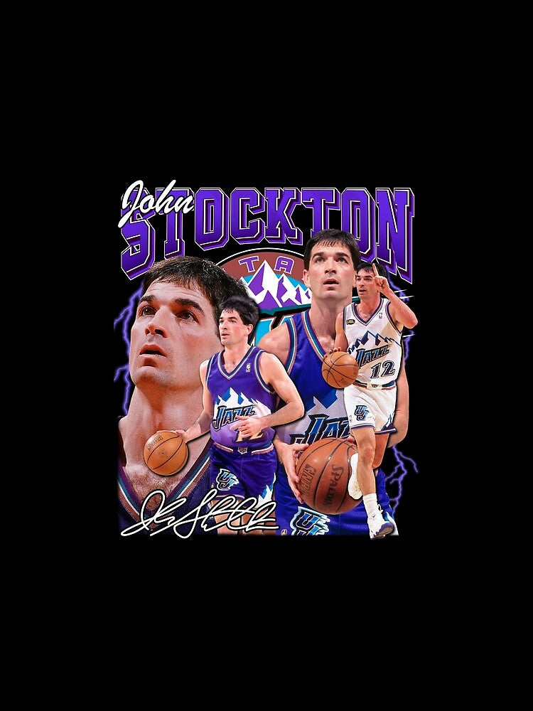 John Stockton Legend Basketball Signature Vintage Retro 80s 90s Bootleg Rap Style by humbertuks