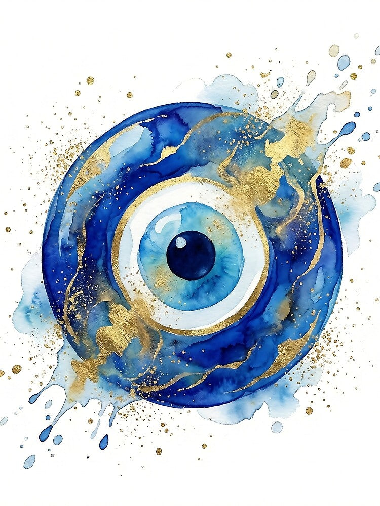 Modern Artistic Watercolor Evil Eye Protection Amulet by PixelPasha