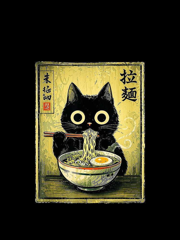 Kawaii Ramen Cat Vintage Japanese Poster with Retro Noodle Charm by titanlevi