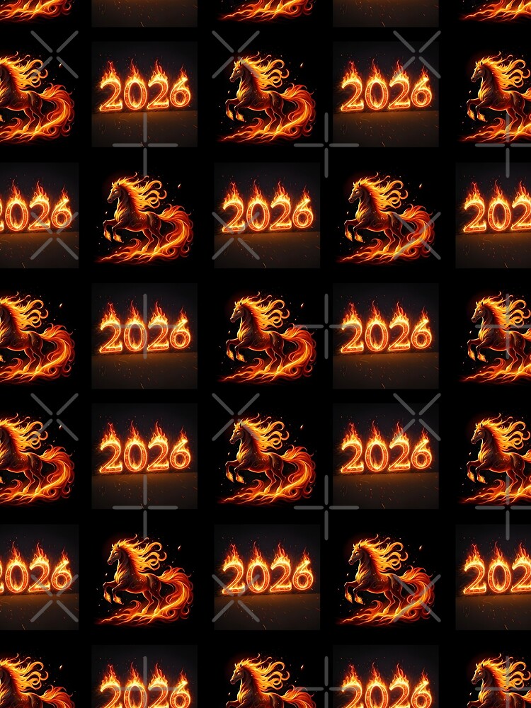 stickers, magnets 2026 Year of the Fire Horse, fiery horse, Happy New Year! numbers fire on black background by orthodox-icon