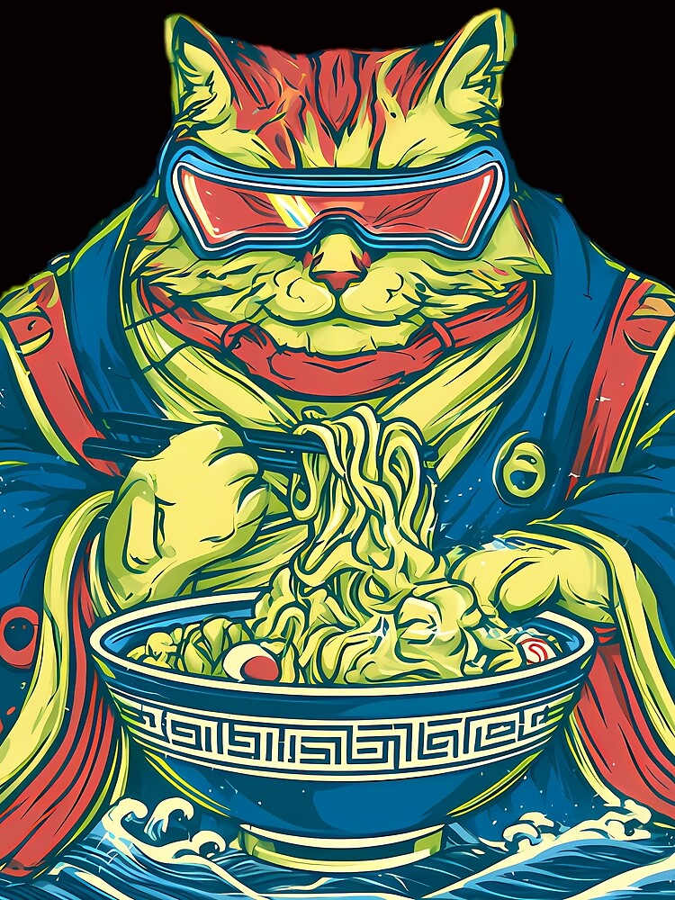 Cyberpunk Cat Eating Ramen by Structure-Blue