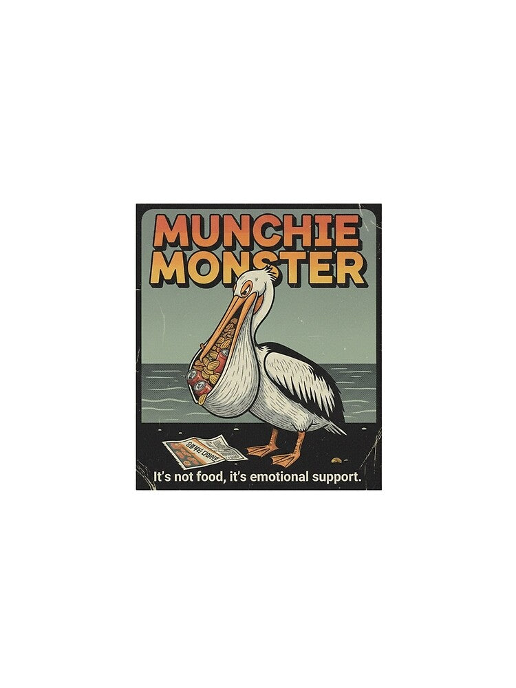 Munchie Monster Pelican – Funny Emotional Support Food 90s Vintage Graphic by FakeJoo