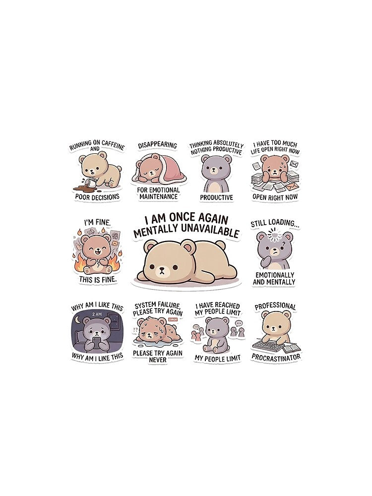 I Am Once Again Mentally Unavailable Bear Pack Sticker by Softbear Atelier