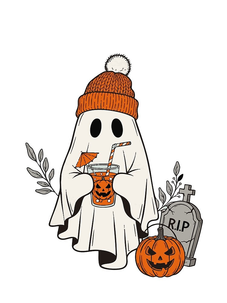 Ghost with Pumpkin Drink - Cozy Halloween Vibes by xKaPie