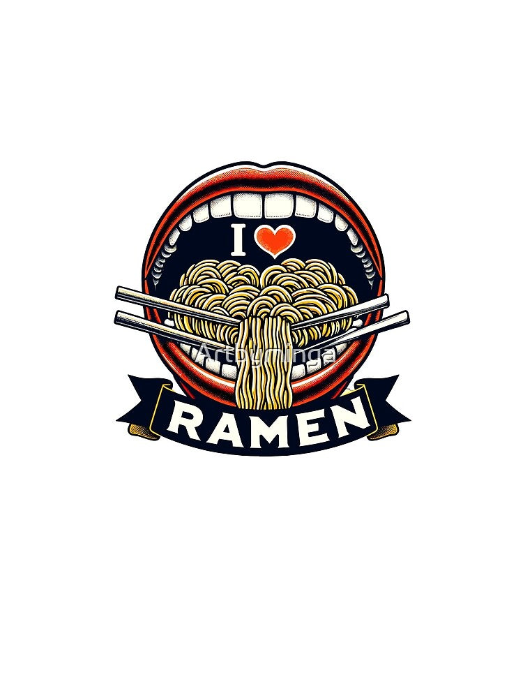 Mouth Full Of Noodles, I Heart Ramen Design by Artbyminga