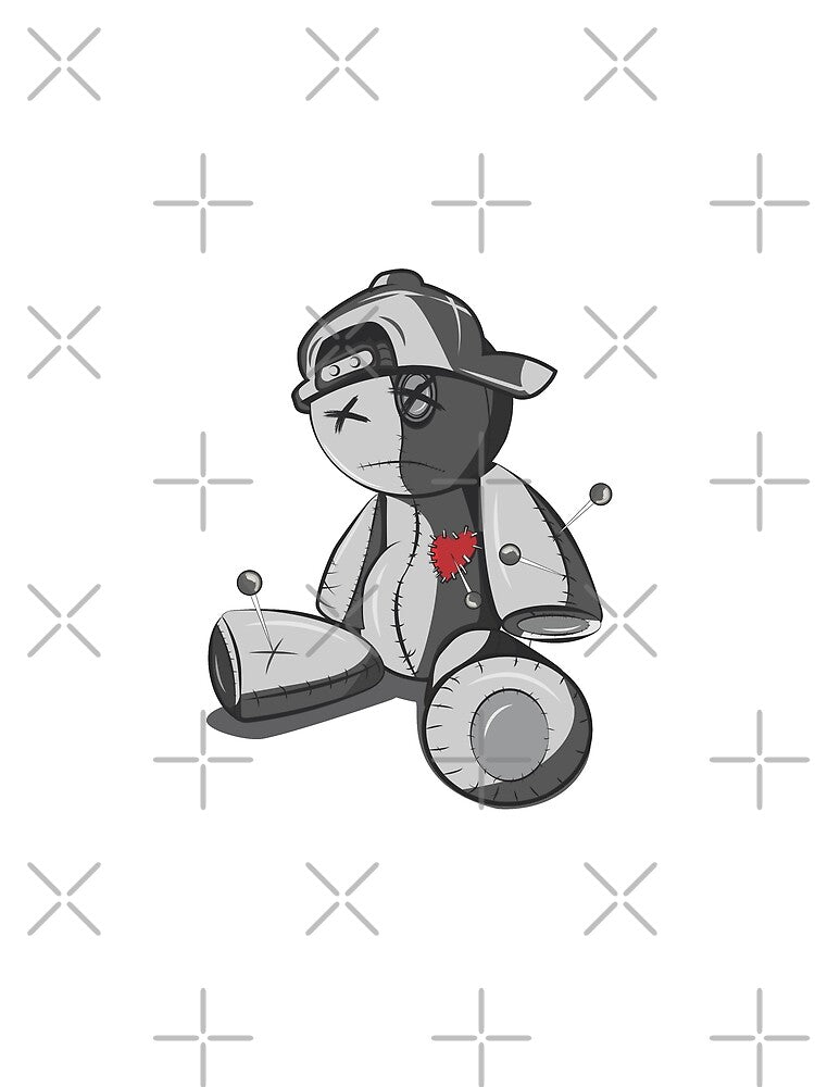 Emotionally Tired Greyscale Teddy Bear With A Broken Heart - White by crazycollective