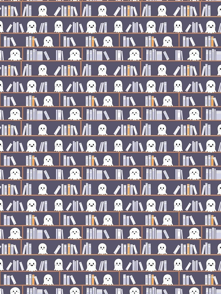 Ghost Library Pattern – Cute Spooky Bookshelves Dark Academia Seamless Design by WojcikDesigners