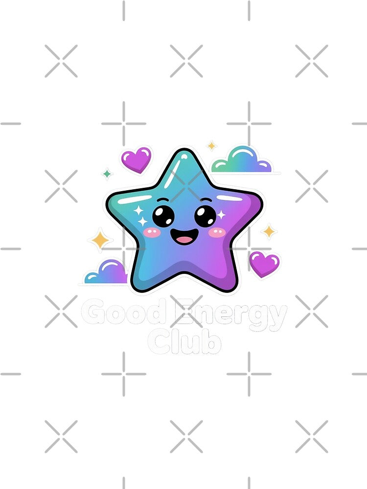 Good Energy Club Kawaii Star T-Shirt & Sticker – Cute Positive Vibes Pastel Aesthetic Gift for Self-Care Lovers, Students & Soft Girl Fans by GemBob Creations