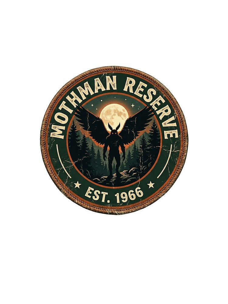 Mothman Reserve Vintage Cryptid Badge Shirt | Retro Paranormal Forest Moon Design | Mothman EST 1966 by mounirdosin