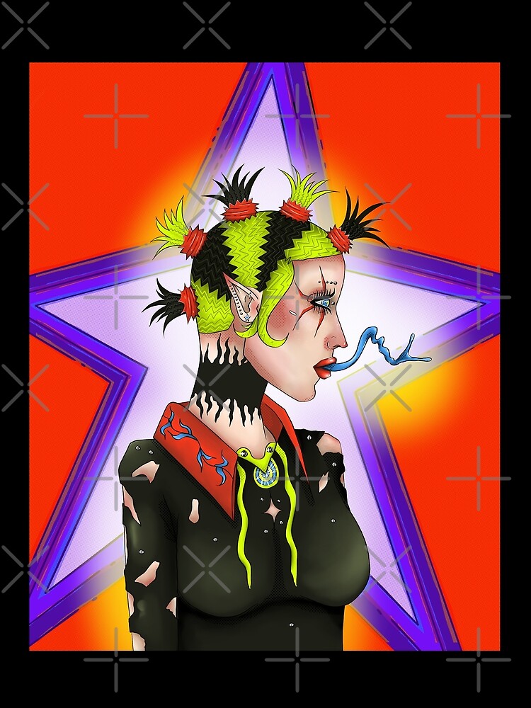 Neon Cyber Punk Star Girl by kikisartservice